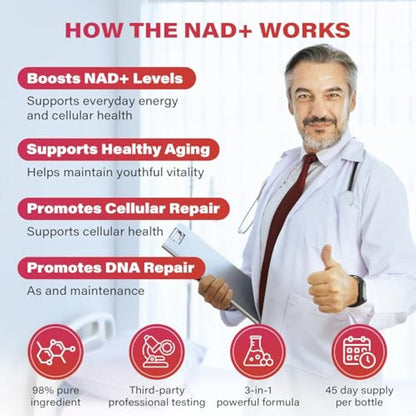 zooone- NAD+ Supplement 30pcs,Premium Nicotinamide Riboside &Resveratrol,DNA Repair & Healthy Aging，Advanced NAD Supplement for Men &Women, Boosts Cellular Energy